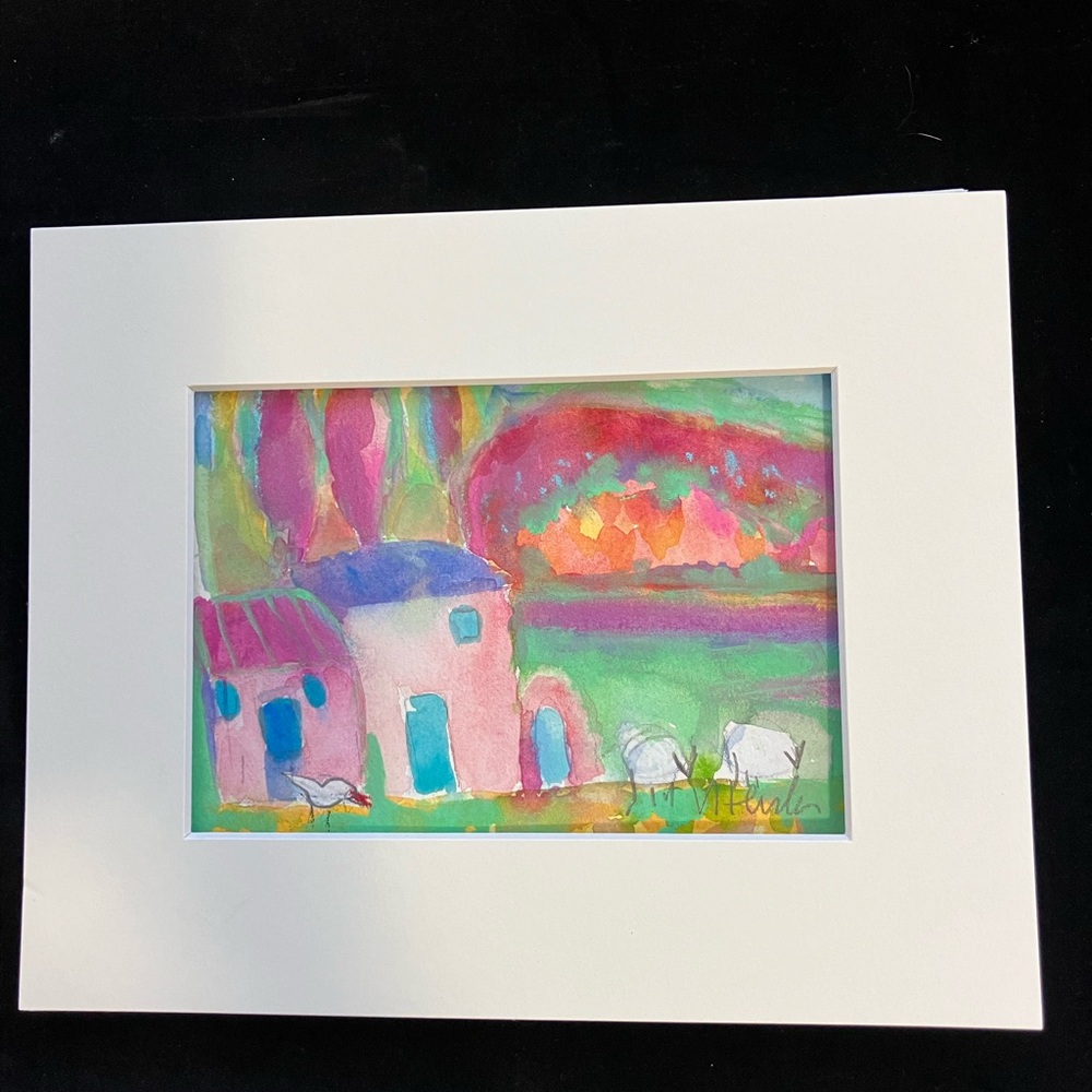Southwest Farmhouse ”An Original Watercolor Painting Matted 5"x7" Arches paper